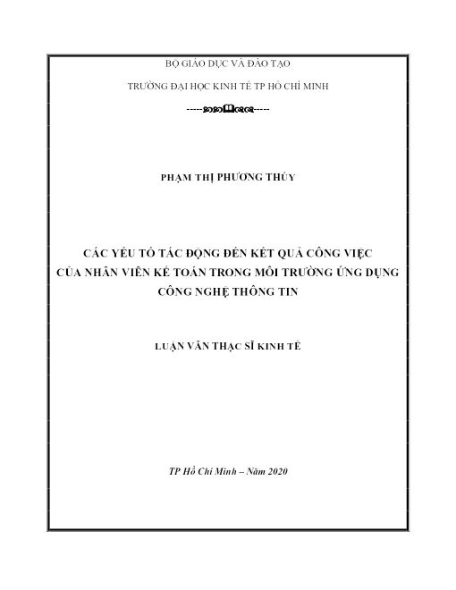 Các Yếu Tố Tác Động Đến Kết Quả Công Việc Của Nhân Viên Kế Toán Trong Môi Trường Ứng Dụng Công Nghệ Thông Tin