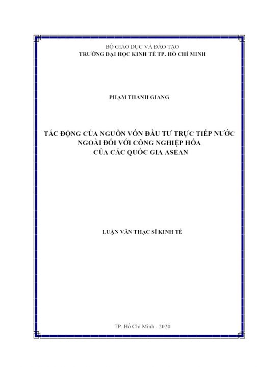 Tác Động Của Nguồn Vốn Đầu Tư Trực Tiếp Nước Ngoài Đối Với Công Nghiệp Hóa Của Các Quốc Gia Asean