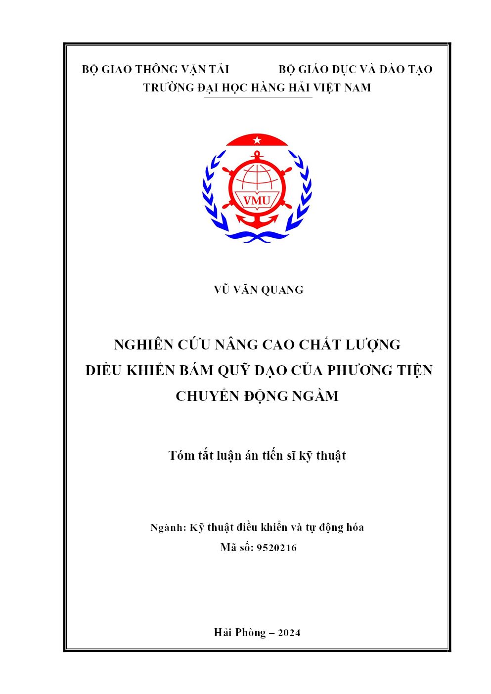 Nghiên Cứu Nâng Cao Chất Lượng Điều Khiển Bám Quỹ Đạo Của Phương Tiện Chuyển Động Ngầm