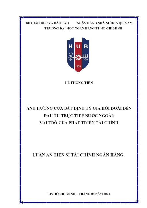 Ảnh Hưởng Của Bất Định Tỷ Giá Hối Đoái Đến Đầu Tư Trực Tiếp Nước Ngoài Vai Trò Của Phát Triển Tài Chính