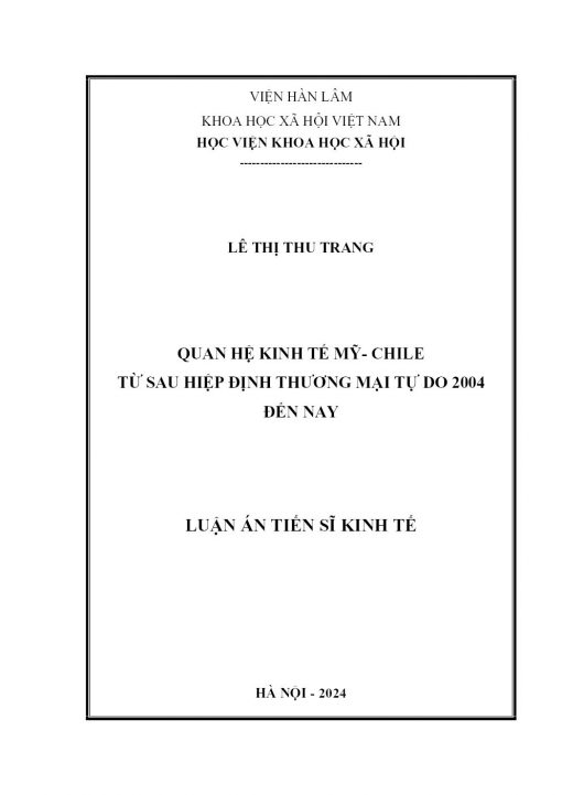Quan Hệ Kinh Tế Mỹ- Chile Từ Sau Hiệp Định Thương Mại Tự Do 2004 Đến Nay