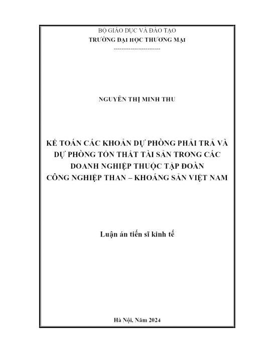 Kế toán các khoản dự phòng phải trả và dự phòng tổn thất tài sản trong các doanh nghiệp thuộc Tập đoàn Công nghiệp Than – Khoáng sản Việt Nam