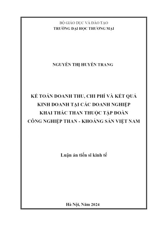 Kế Toán Doanh Thu, Chi Phí Và Kết Quả Kinh Doanh Tại Các Doanh Nghiệp Khai Thác Than Thuộc Tập Đoàn Công Nghiệp Than - Khoáng Sản Việt Nam