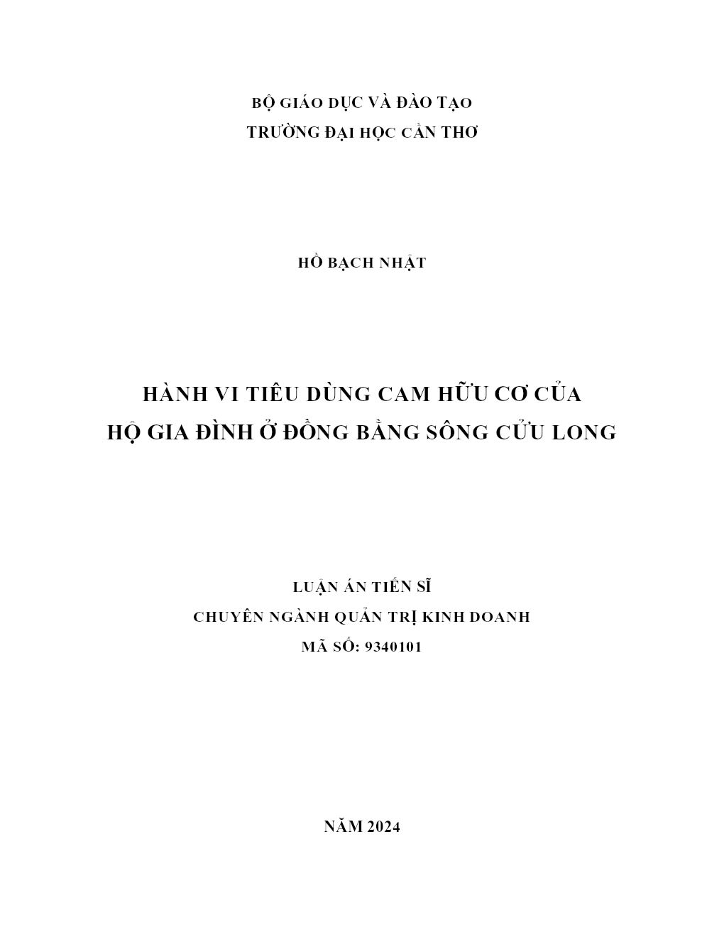 Hành Vi Tiêu Dùng Cam Hữu Cơ Của Hộ Gia Đình Ở Đồng Bằng Sông Cửu Long