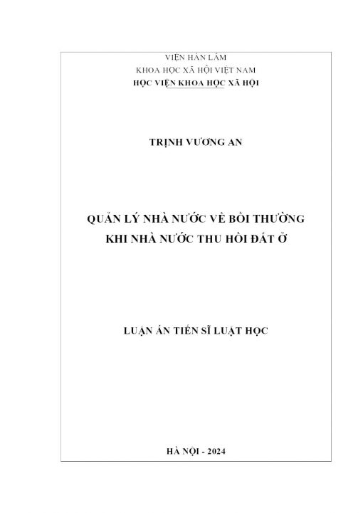 Quản Lý Nhà Nước Về Bồi Thường Khi Nhà Nước Thu Hồi Đất Ở