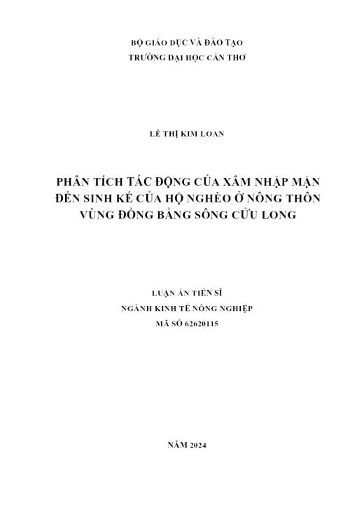 Phân Tích Tác Động Của Xâm Nhập Mặn Đến Sinh Kế Của Hộ Nghèo Ở Nông Thôn Vùng Đồng Bằng Sông Cửu Long