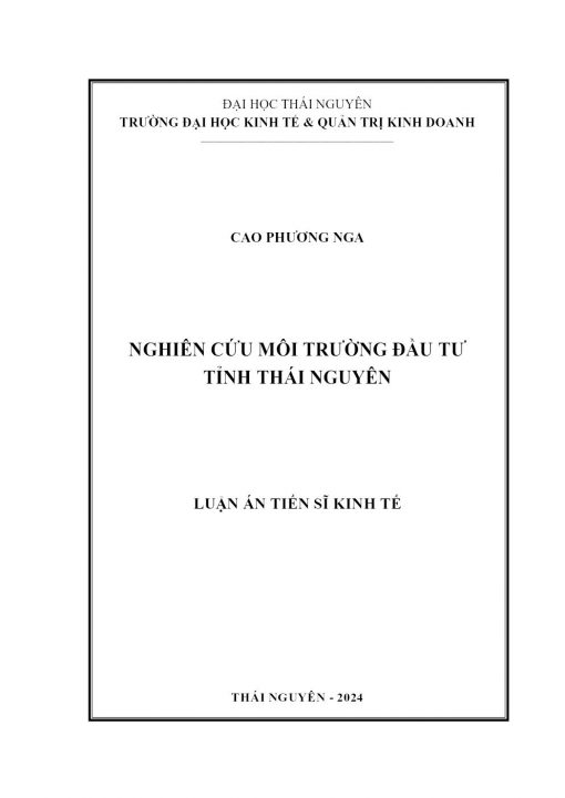 Nghiên Cứu Môi Trường Đầu Tư Tỉnh Thái Nguyên