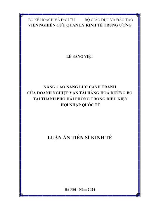 Nâng Cao Năng Lực Cạnh Tranh Của Doanh Nghiệp Vận Tải Hàng Hoá Đường Bộ Tại Thành Phố Hải Phòng Trong Điều Kiện Hội Nhập Quốc Tế