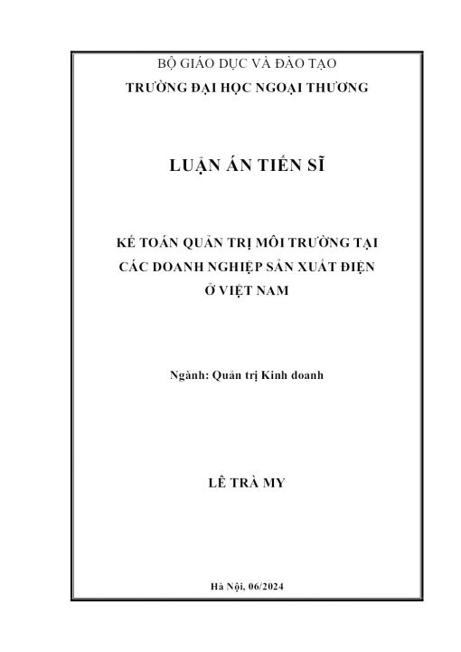 Kế Toán Quản Trị Môi Trường Tại Các Doanh Nghiệp Sản Xuất Điện Ở Việt Nam