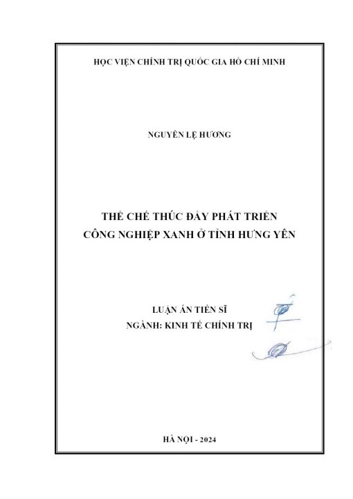 Thể Chế Thúc Đẩy Phát Triển Công Nghiệp Xanh Ở Tỉnh Hưng Yên