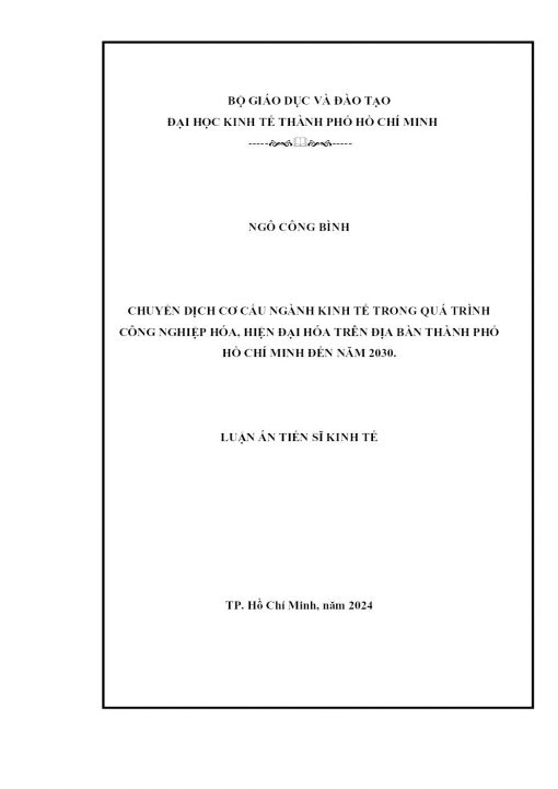 Chuyển Dịch Cơ Cấu Ngành Kinh Tế Trong Quá Trình Công Nghiệp Hóa, Hiện Đại Hóa Trên Địa Bàn Thành Phố Hồ Chí Minh Đến Năm 2030