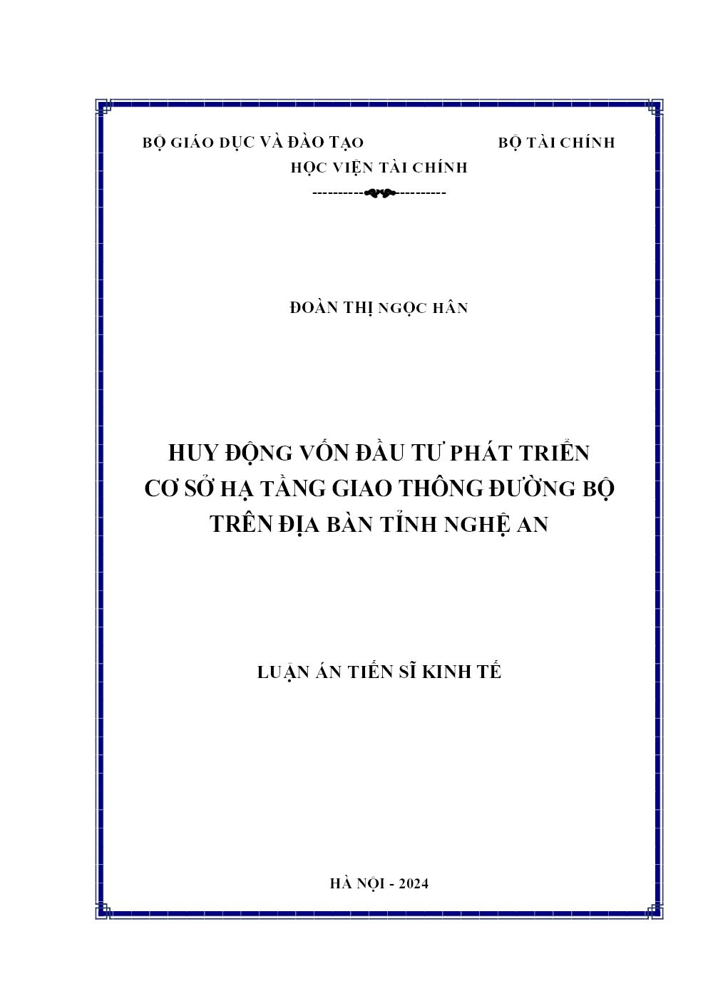Huy Động Vốn Đầu Tư Phát Triển Cơ Sở Hạ Tầng Giao Thông Đường Bộ Trên Địa Bàn Tỉnh Nghệ An