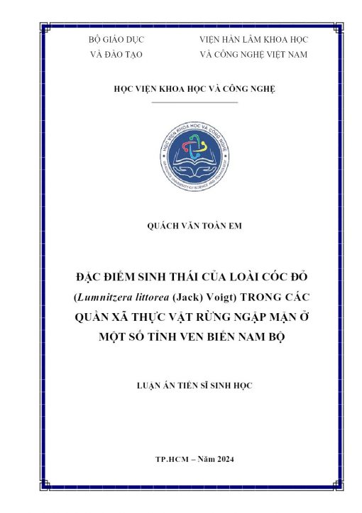 Đặc Điểm Sinh Thái Của Loài Cóc Đỏ (Lumnitzera Littorea (Jack) Voigt) Trong Các Quần Xã Thực Vật Rừng Ngập Mặn Ở Một Số Tỉnh Ven Biển Nam Bộ