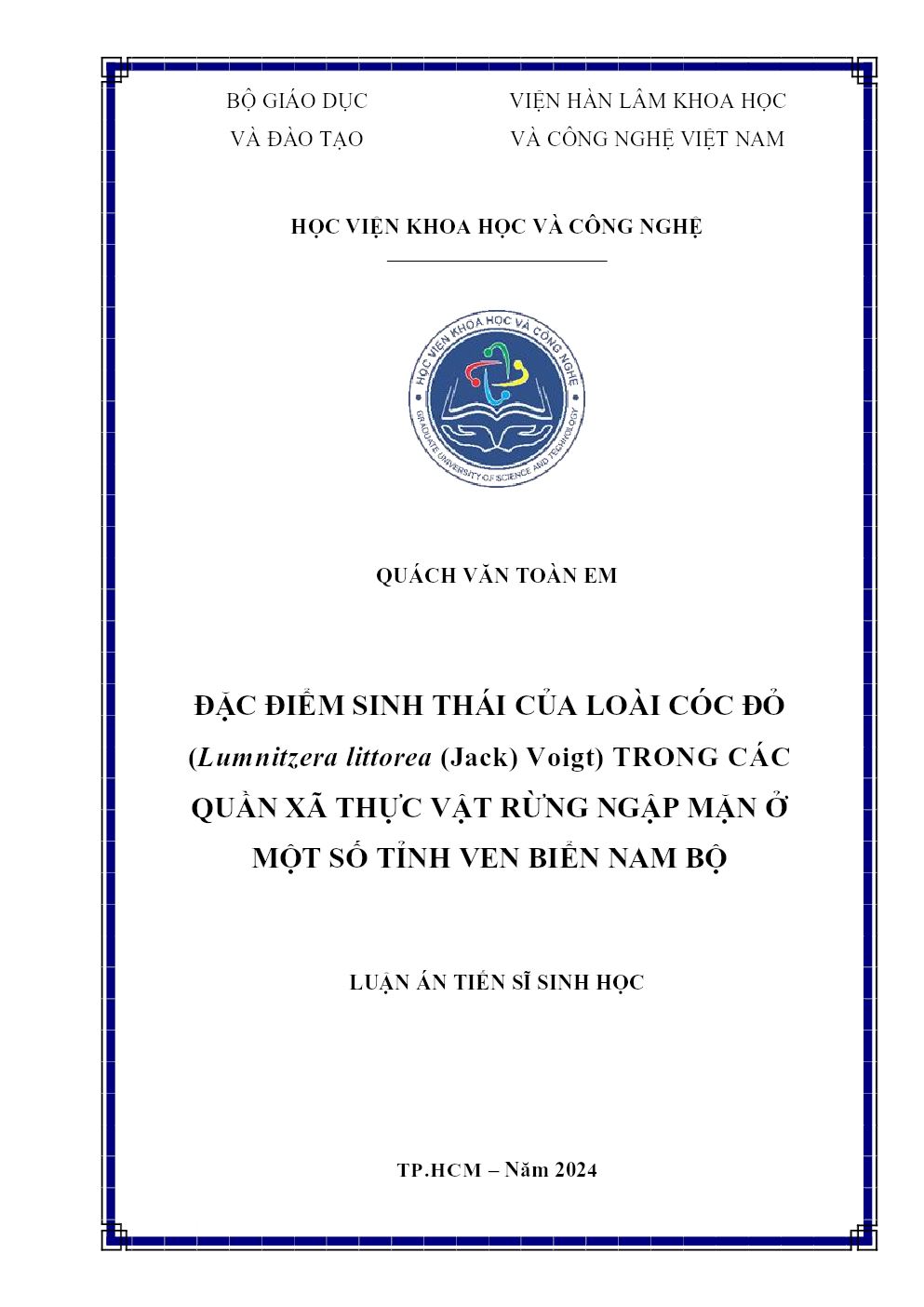 Đặc Điểm Sinh Thái Của Loài Cóc Đỏ (Lumnitzera Littorea (Jack) Voigt) Trong Các Quần Xã Thực Vật Rừng Ngập Mặn Ở Một Số Tỉnh Ven Biển Nam Bộ