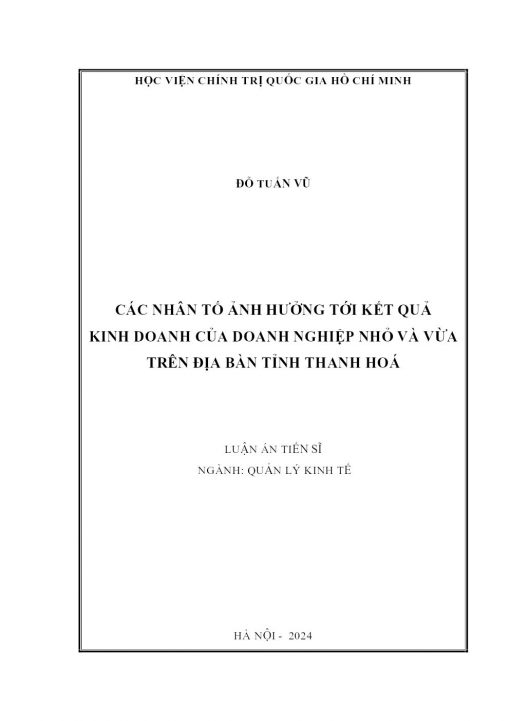 Các Nhân Tố Ảnh Hưởng Tới Kết Quả Kinh Doanh Của Doanh Nghiệp Nhỏ Và Vừa Trên Địa Bàn Tỉnh Thanh Hóa