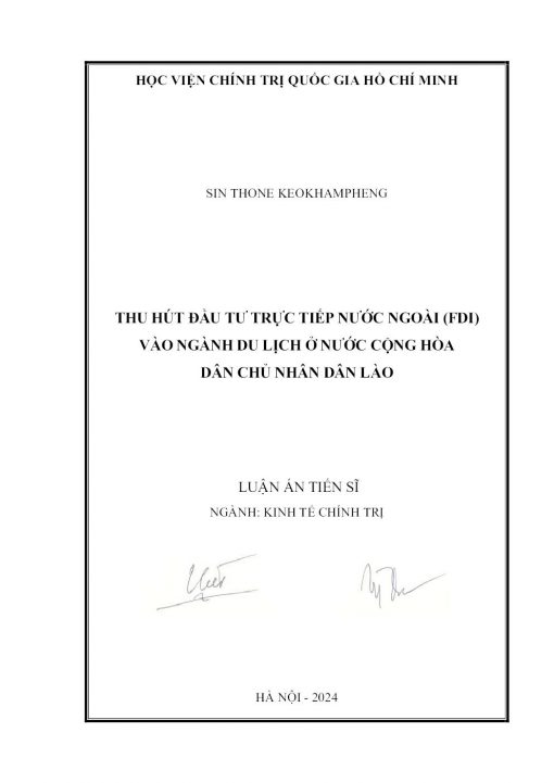 Thu Hút Đầu Tư Trực Tiếp Nước Ngoài (Fdi) Vào Ngành Du Lịch ở Nước Cộng Hòa Dân Chủ Nhân Dân Lào