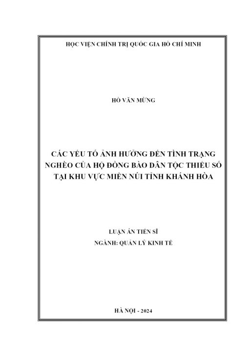 Các Yếu Tố Ảnh Hưởng Đến Tình Trạng Nghèo Của Hộ Đồng Bào Dân Tộc Thiểu Số Tại Khu Vực Miền Núi Tỉnh Khánh Hòa