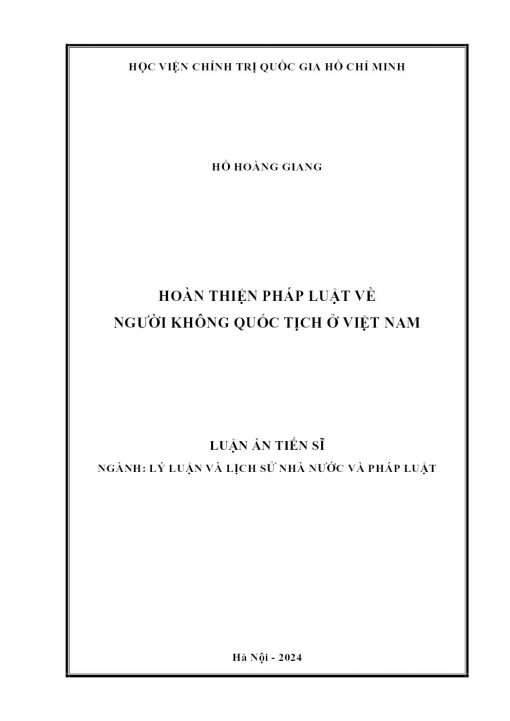 Hoàn Thiện Pháp Luật Về Người Không Quốc Tịch Ở Việt Nam