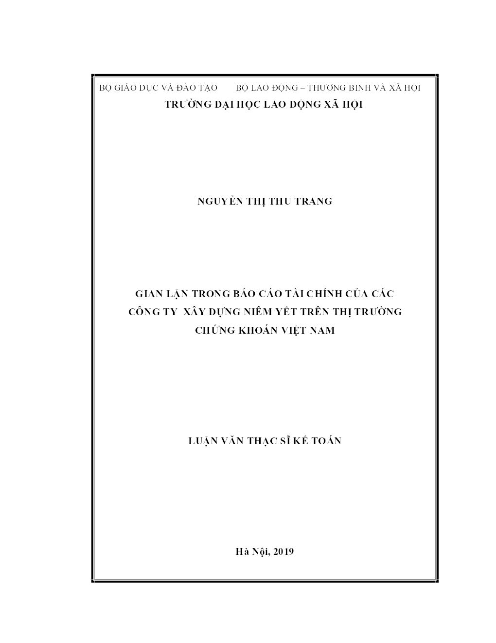 Gian Lận Trong Báo Cáo Tài Chính Của Các Công Ty Xây Dựng Niêm Yết Trên Thị Trường Chứng Khoán Việt Nam