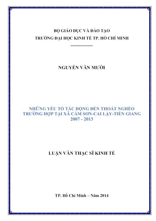 Những Yếu Tố Tác Động Đến Thoát Nghèo Trường Hợp Tại Xã Cẩm Sơn-Cai Lậy-Tiền Giang 2007 - 2013