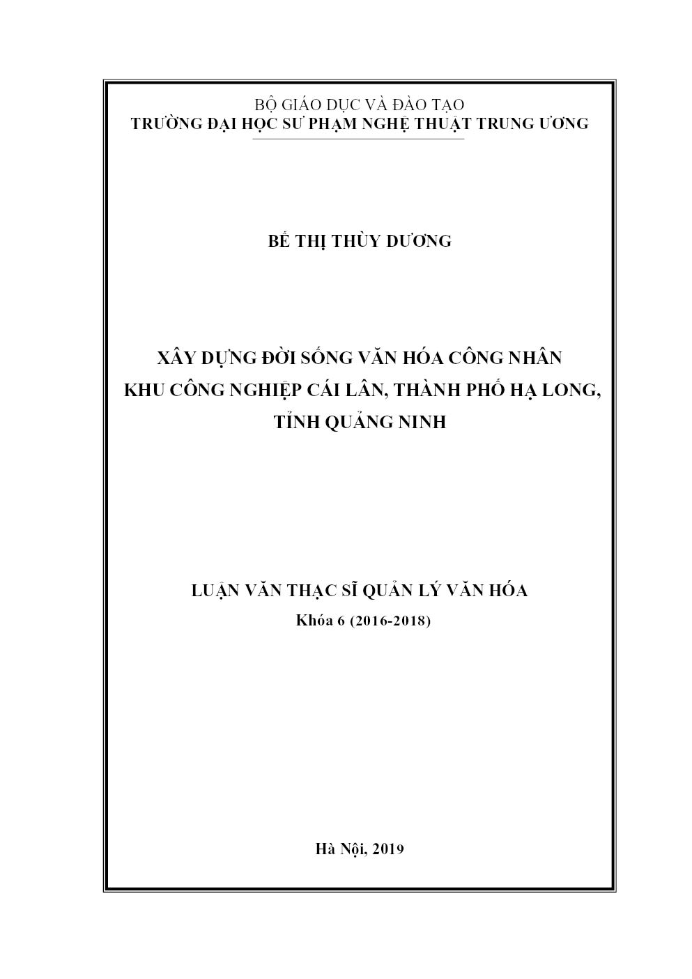 Xây Dựng Đời Sống Văn Hóa Công Nhân Khu Công Nghiệp Cái Lân, Thành Phố Hạ Long, Tỉnh Quảng Ninh