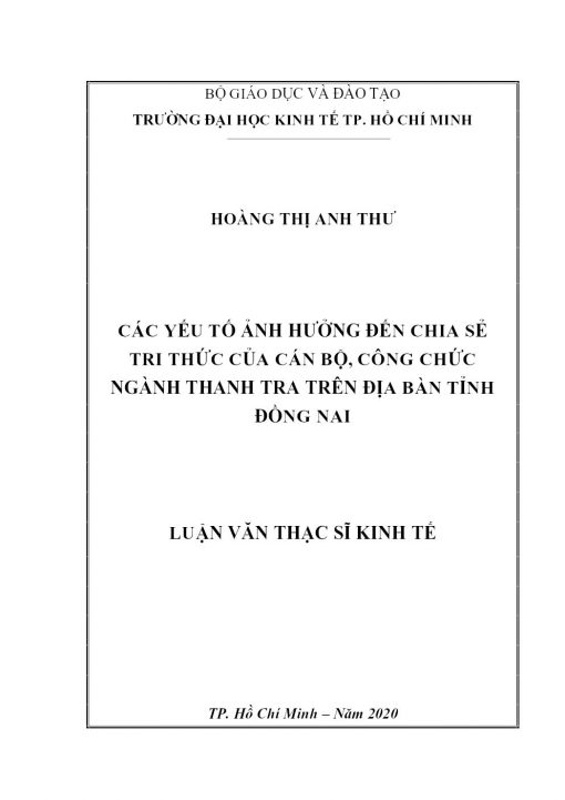 Các Yếu Tố Ảnh Hưởng Đến Chia Sẻ Tri Thức Của Cán Bộ, Công Chức Ngành Thanh Tra Trên Địa Bàn Tỉnh Đồng Nai