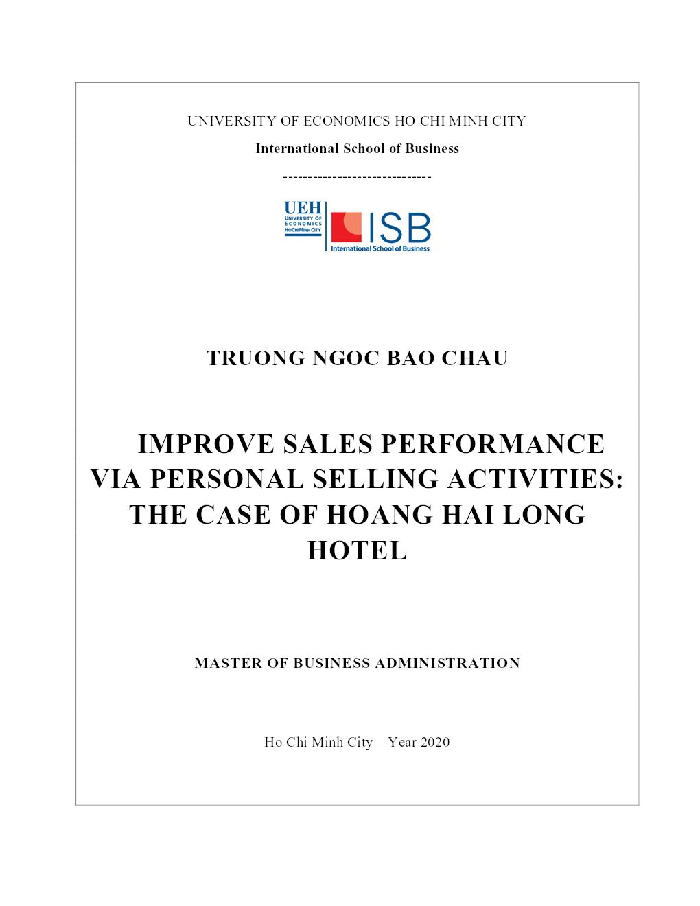 Improve Sales Performance Via Personal Selling Activities: The Case Of Hoang Hai Long Hotel