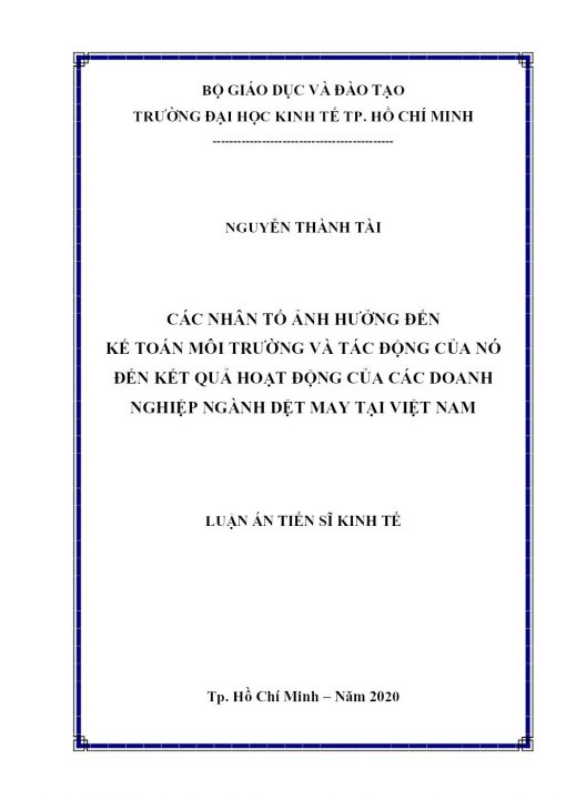 Các Nhân Tố Ảnh Hưởng Đến Kế Toán Môi Trường Và Tác Động Của Nó Đến Kết Quả Hoạt Động Của Các Doanh Nghiệp Ngành Dệt May Tại Việt Nam