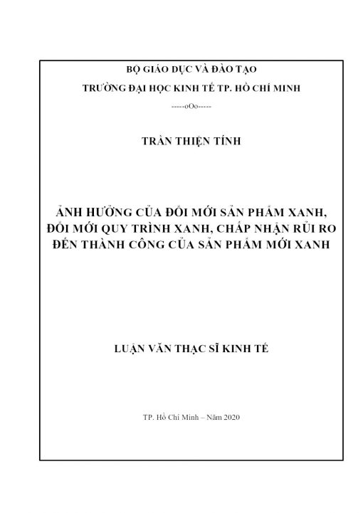 Ảnh hưởng của đổi mới sản phẩm xanh, đổi mới quy trình xanh, chấp nhận rủi ro đến thành công của sản phẩm mới xanh