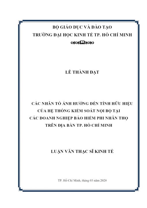 Các Nhân Tố Ảnh Hưởng Đến Tính Hữu Hiệu Của Hệ Thống Kiểm Soát Nội Bộ Tại Các Doanh Nghiệp Bảo Hiểm Phi Nhân Thọ Trên Địa Bàn TP. Hồ Chí Minh