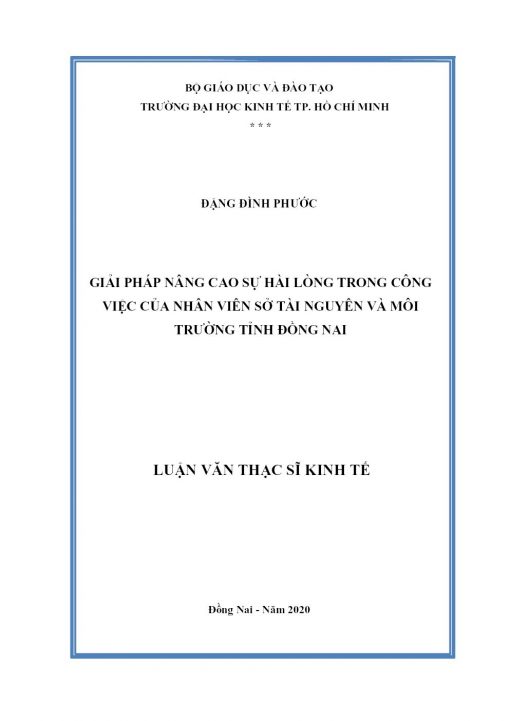 Giải Pháp Nâng Cao Sự Hài Lòng Trong Công Việc Của Nhân Viên Sở Tài Nguyên Và Môi Trường Tỉnh Đồng Nai