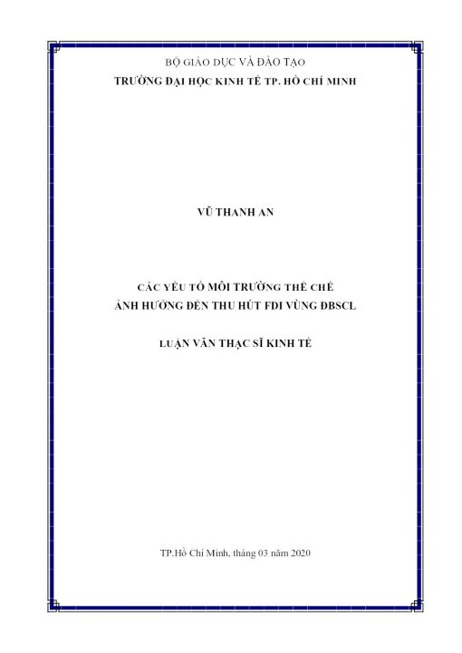 Các Yếu Tố Môi Trường Thể Chế Ảnh Hưởng Đến Thu Hút Fdi Vùng Đbscl