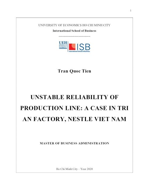 Unstable Reliability Of Production Line: A Case In Tri An Factory, Nestle Viet Nam