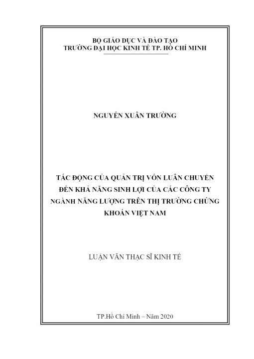 Tác Động Của Quản Trị Vốn Luân Chuyển Đến Khả Năng Sinh Lợi Của Các Công Ty Ngành Năng Lượng Trên Thị Trường Chứng Khoán Việt Nam