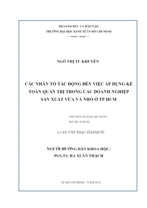 Các Nhân Tố Tác Động Đến Việc Áp Dụng Kế Toán Quản Trị Trong Các Doanh Nghiệp Sản Xuất Vừa Và Nhỏ Ở TP HCM