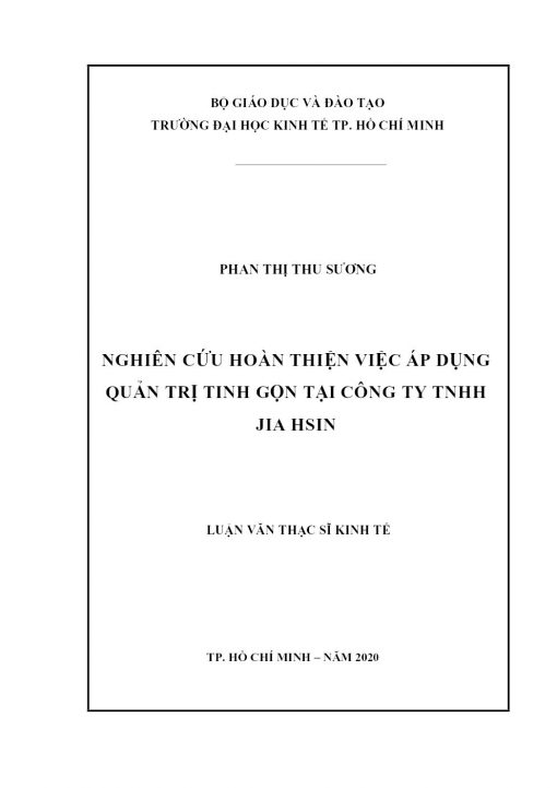 Nghiên Cứu Hoàn Thiện Việc Áp Dụng Quản Trị Tinh Gọn Tại Công Ty TNHH Jia Hsin