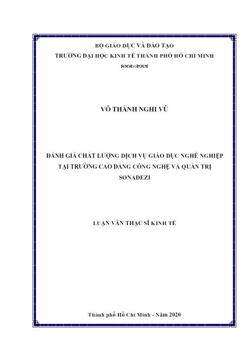 Đánh Giá Chất Lượng Dịch Vụ Giáo Dục Nghề Nghiệp Tại Trường Cao Đẳng Công Nghệ Và Quản Trị Sonadezi