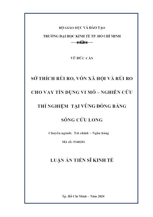 Sở Thích Rủi Ro, Vốn Xã Hội Và Rủi Ro Cho Vay Tín Dụng Vi Mô – Nghiên Cứu Thí Nghiệm Tại Vùng Đồng Bằng Sông Cửu Long