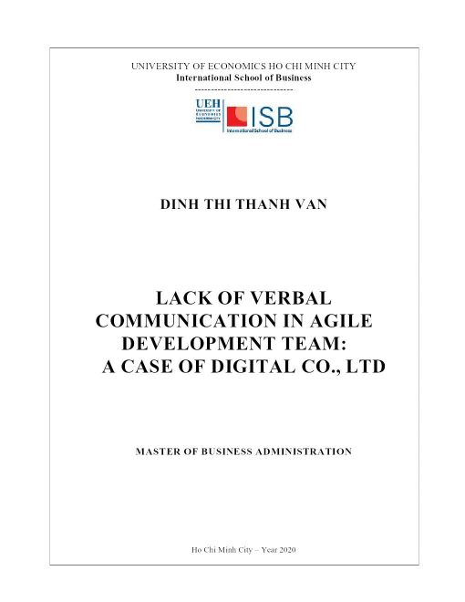 Lack Of Verbal Communication In Agile Development Team: A Case Of Digital Co., Ltd