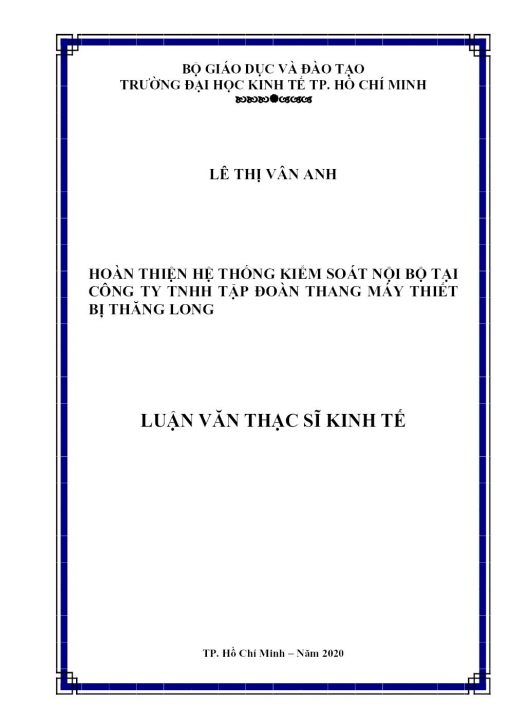 Hoàn Thiện Hệ Thống Kiểm Soát Nội Bộ Tại Công Ty TNHH Tập Đoàn Thang Máy Thiết Bị Thăng Long