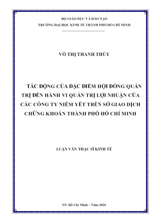 Tác động của đặc điểm hội đồng quản trị đến hành vi quản trị lợi nhuận của các công ty niêm yết trên Sở Giao dịch Chứng khoán Thành phố Hồ Chí Minh