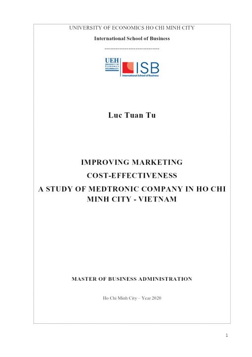 Improving Marketing Cost-Effectiveness A Study Of Medtronic Company In Ho Chi Minh City - Vietnam