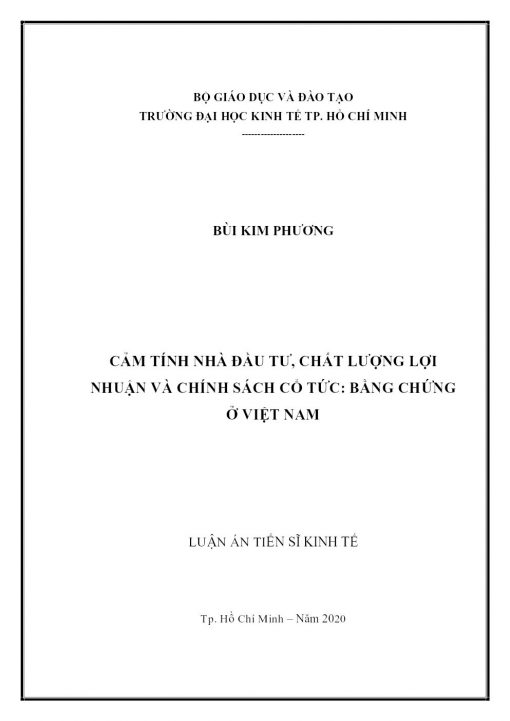 Cảm Tính Nhà Đầu Tư, Chất Lượng Lợi Nhuận Và Chính Sách Cổ Tức: Bằng Chứng Ở Việt Nam