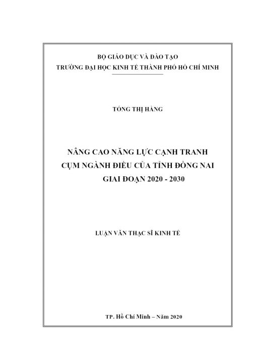 Nâng Cao Năng Lực Cạnh Tranh Cụm Ngành Điều Của Tỉnh Đồng Nai Giai Đoạn 2020 - 2030