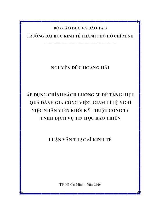 Áp Dụng Chính Sách Lương 3P Để Tăng Hiệu Quả Đánh Giá Công Việc, Giảm Tỉ Lệ Nghỉ Việc Nhân Viên Khối Kỹ Thuật Công Ty TNHH Dịch Vụ Tin Học Bảo Thiên