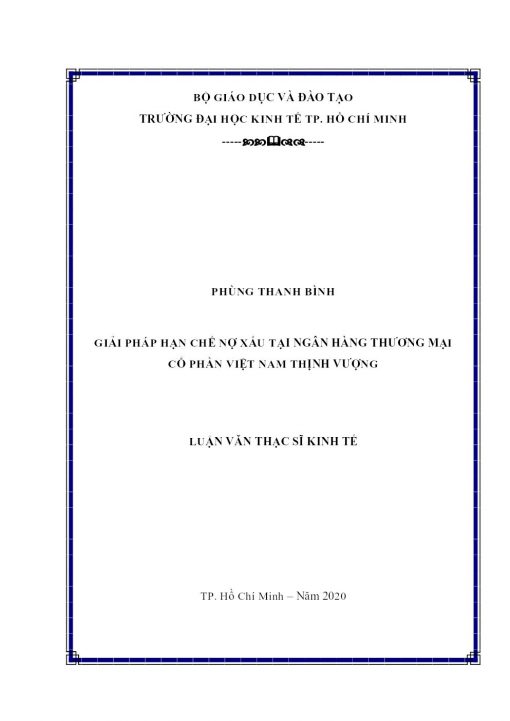 Giải Pháp Hạn Chế Nợ Xấu Tại Ngân Hàng Thương Mại Cổ Phần Việt Nam Thịnh Vượng