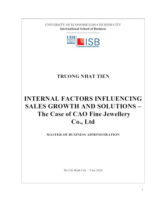 Internal Factors Influencing Sales Growth And Solutions – The Case Of Cao Fine Jewellery Co., Ltd