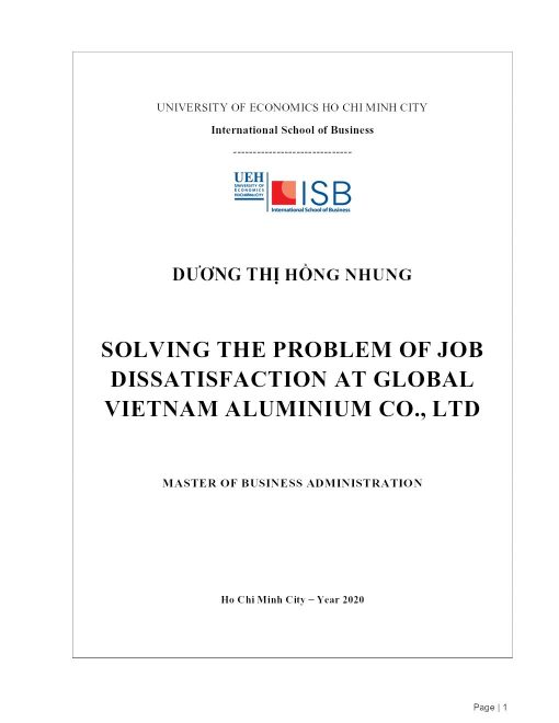 Solving The Problem Of Job Dissatisfaction At Global Vietnam Aluminium Co., Ltd