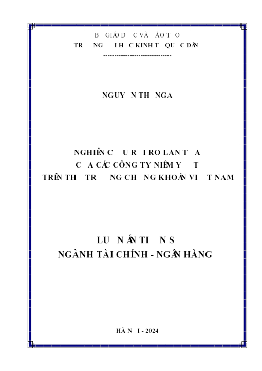 NGHIÊN CỨU RỦI RO LAN TỎA CỦA CÁC CÔNG TY NIÊM YẾT TRÊN THỊ TRƯỜNG CHỨNG KHOÁN VIỆT NAM