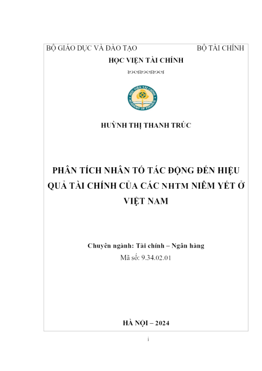 Phân Tích Các Nhân Tố Tác Động Đến Hiệu Quả Tài Chính Của Các Nhtm Niêm Yết Ở Việt Nam